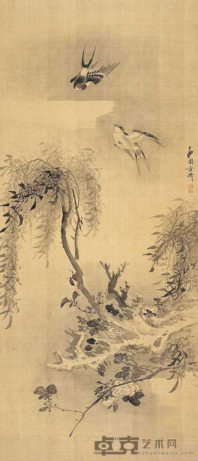 方济 春归双燕 立轴 98×42cm